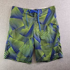 Oakley Board Shorts Mens 32 Blue Green Tropical Back Pocket Faux Fly Beach